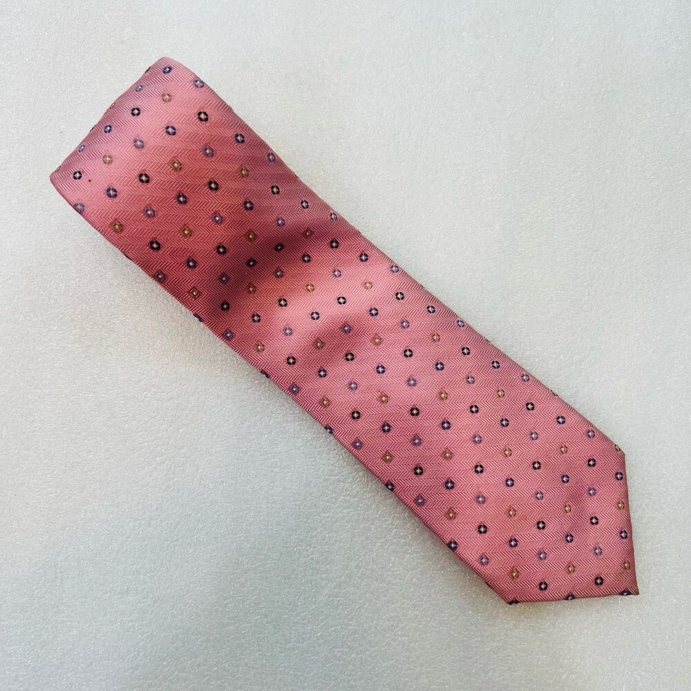 Forsyth of Canada Men's Pink Herringbone Silk Geometric Medallion Necktie